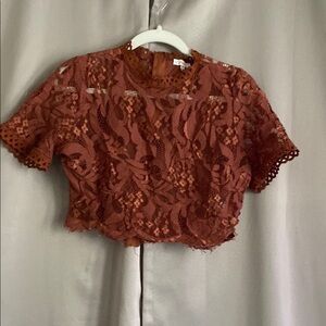 Peach Couture Floral Lace Cropped Top - Brown